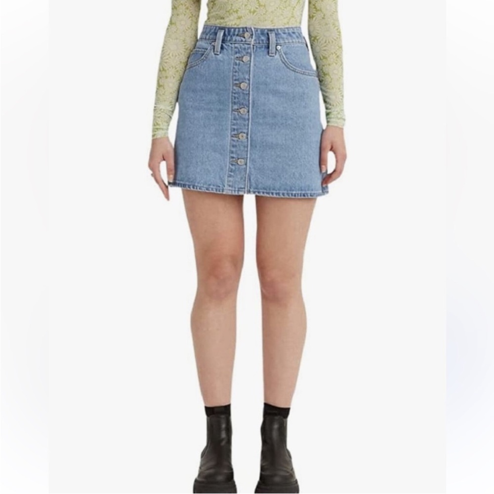 Button-Front Denim Mini Skirt